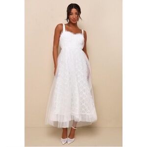 Lulus white tulle ruffled midi dress